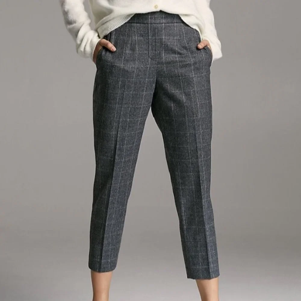 Aritzia Babaton Conan Cashmere Wool Stretch Dress Pant Crop Trousers Plaid Check - Picture 1 of 16